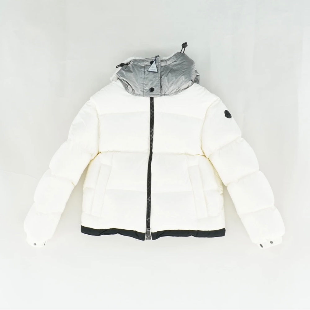 Monclear Bufonie Hooded Quilted Shell Down Puffer Jacket in Ivory
